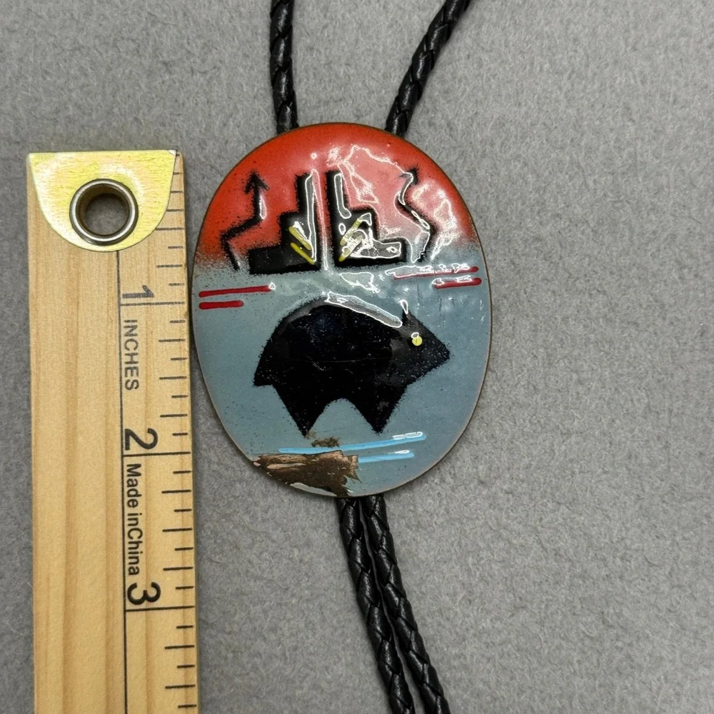 Bolo Tie Mens Multi Color Enamel Bear Western Southwestern